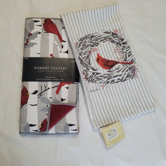 Cardinal Dish Towel NWT & Drying Mat NWT Winter Theme - Picture 6 of 15
